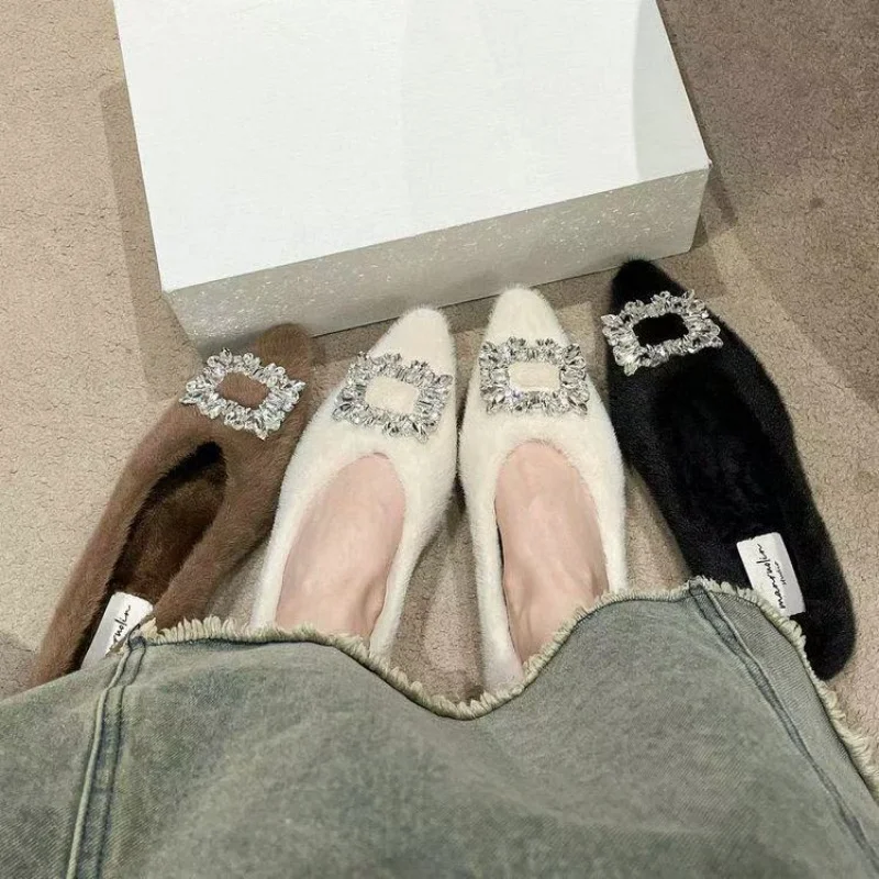 Winter Elegante Spitze und Plüsch Sexy Low Heel Casual Schuhe Modische Heißer Verkauf Neue Bequeme Plus Größe frauen Schuhe
