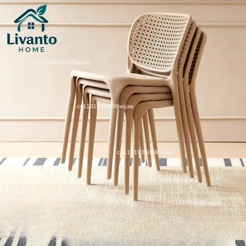 Plastic Chairs Nordic Household Stackable Dining Chairs Outdoor Leisure Backrest Armrests Desks Garden Furniture Outdoor