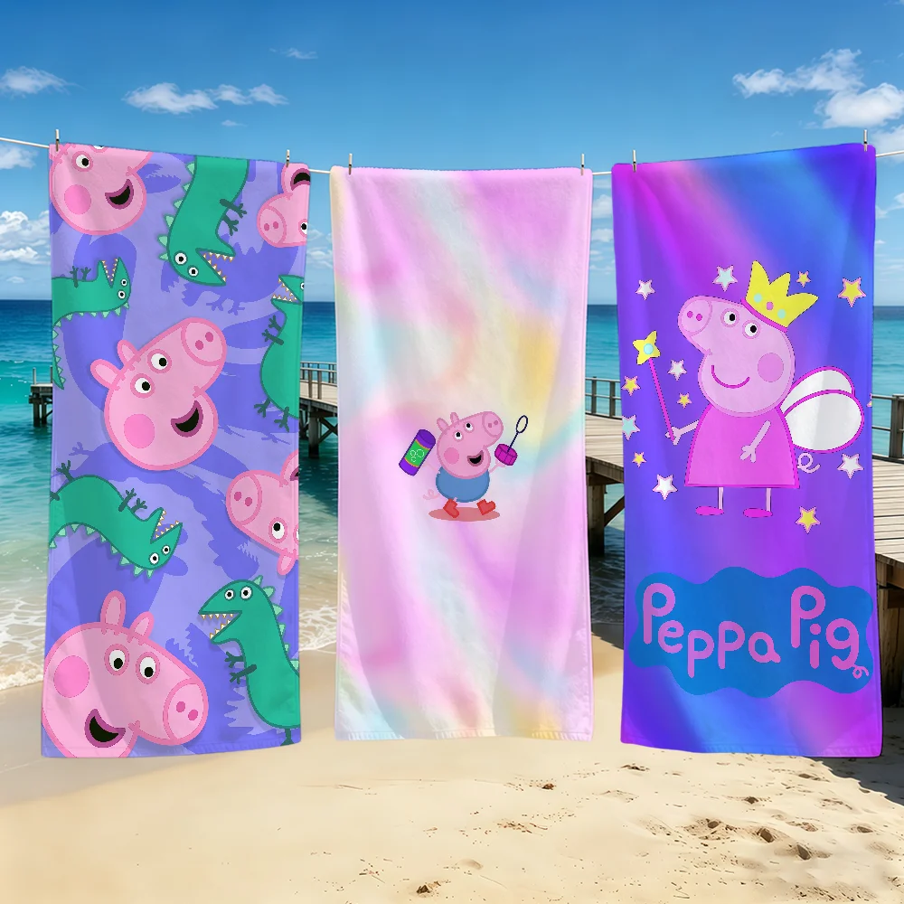 P-Peppa P-Pig Cartoon-Handtuch für Outdoor-Camping, Strandtuch, super saugfähiges, schnell trocknendes Sommerhandtuch Image