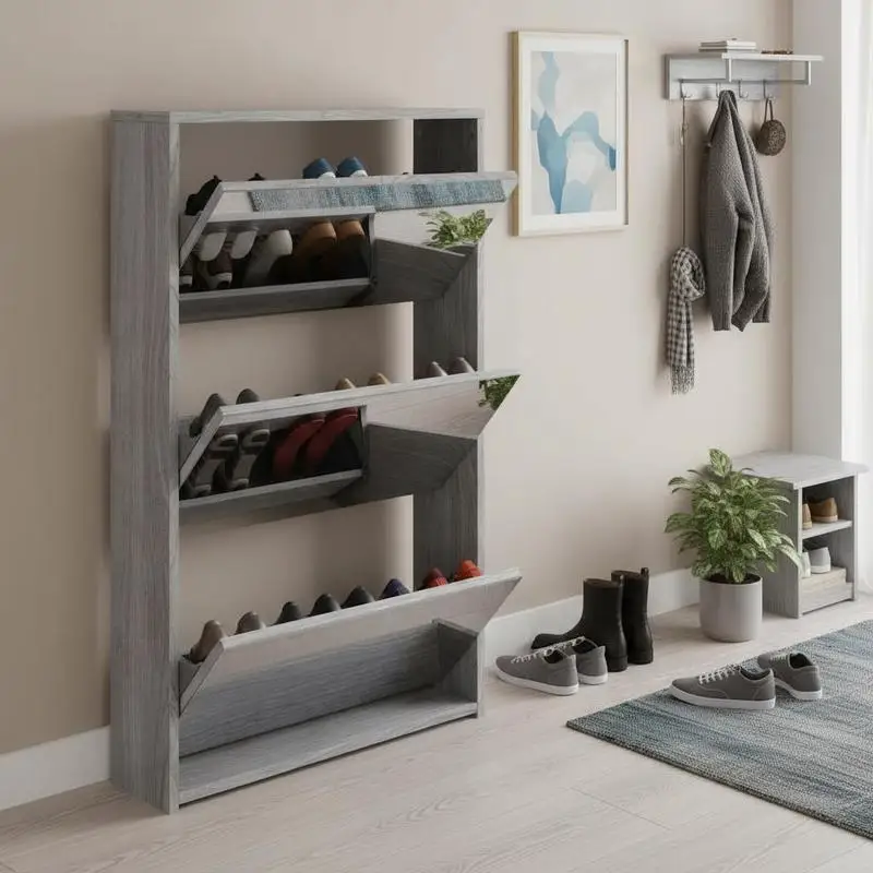 Schuhschrank mit Spiegel – Moderner wandmontierter Schuhschrank mit zwei klappbaren Fächern und Spiegelfront