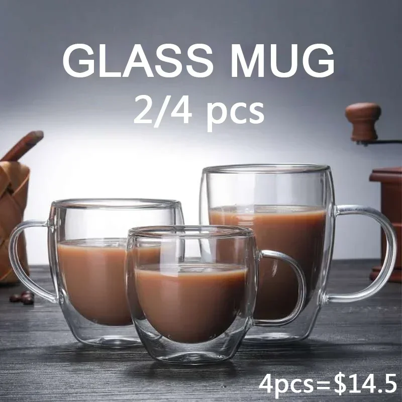 Doppelte untere Wand Glas Kaffeetasse Whisky Tee thermische hitzebeständige Cocktail Wodka Shot Wein Becher Trinkgeschirr Tumbler Set Image