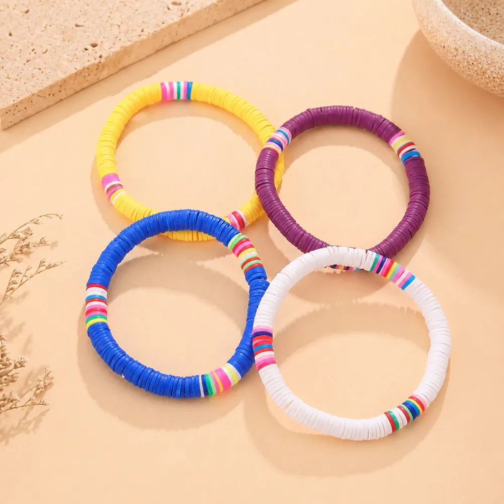 Boho Schmuck Armbänder für Frauen Mode Regenbogen Bunte Polymer Clay Perlenarmband Geschenk für Beste Freundin Paar-Armband Image
