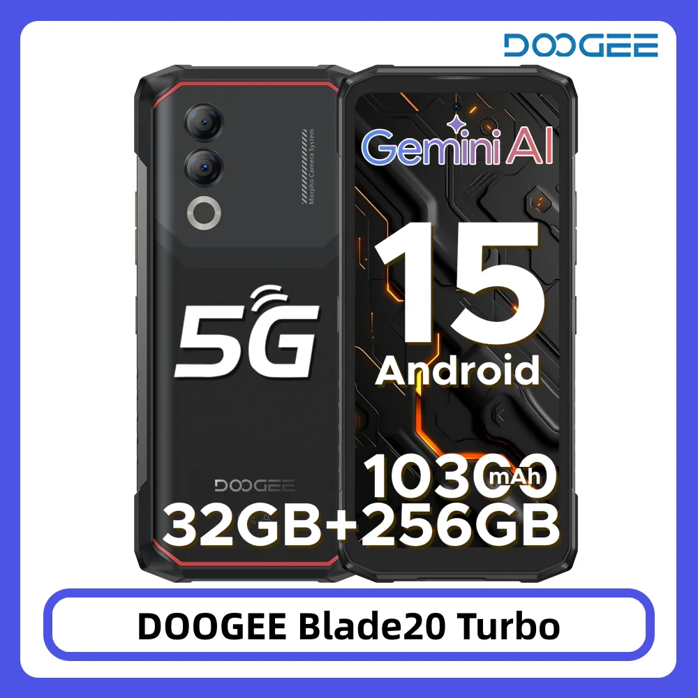 DOOGEE Blade20 Turbo 5G Robustes Smartphone 32GB+256GB 6,6'' HD+ Display Dimensity 7050 Gemini AI 10300mAh Akku NFC Smartphone