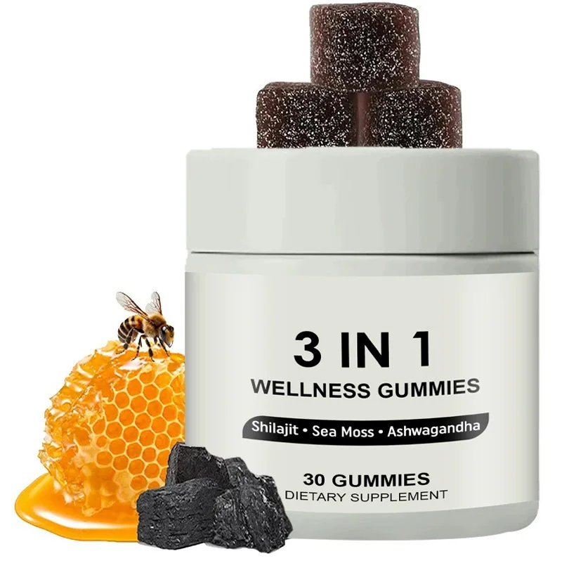 3-in-1 Wellness-Gummis Shilajit Soft Candy Sea Moss Ashwagandha 30 Gummies Nahrungsergänzungsmittel erhöht die Energie Image