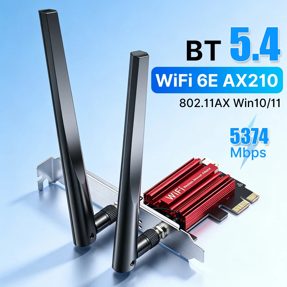 WiFi 6E AX210 BT5.4 PCIE WLAN-Adapter 5374Mbps 802.11AX Drahtlose Netzwerkkarte 2,4G/5G/6GHz Dual-Band für Win 10 11 Image