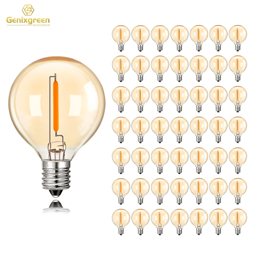 50 Stücke G40 String Licht Ersatz Glühbirnen Gold Tönung Glas E12 220 V Basis 1 Watt Dimmbare Outdoor Decor Globe LED Glühlampe