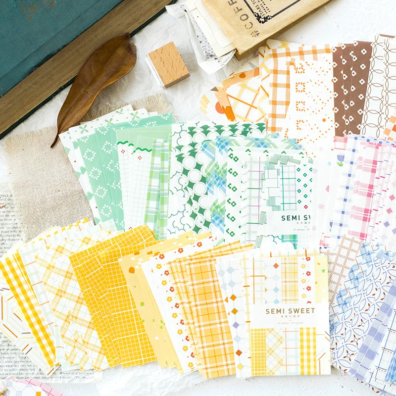 50 stücke Kawaii Ins Memo Material Grid Textur Handwerk Papier DIY Junk Journal Sammelalbum Hintergrund Papier Planer Ästhetische Liefert Image