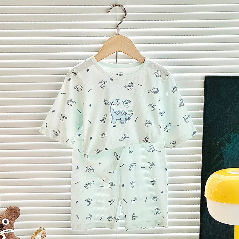 Kinder-Pyjama-Set Sommer Dünne Klimaanlagen-Kleidung für Jungen und Mädchen Hauskleidung Baby Weiche Reine Baumwolle 2-teiliges Set Image