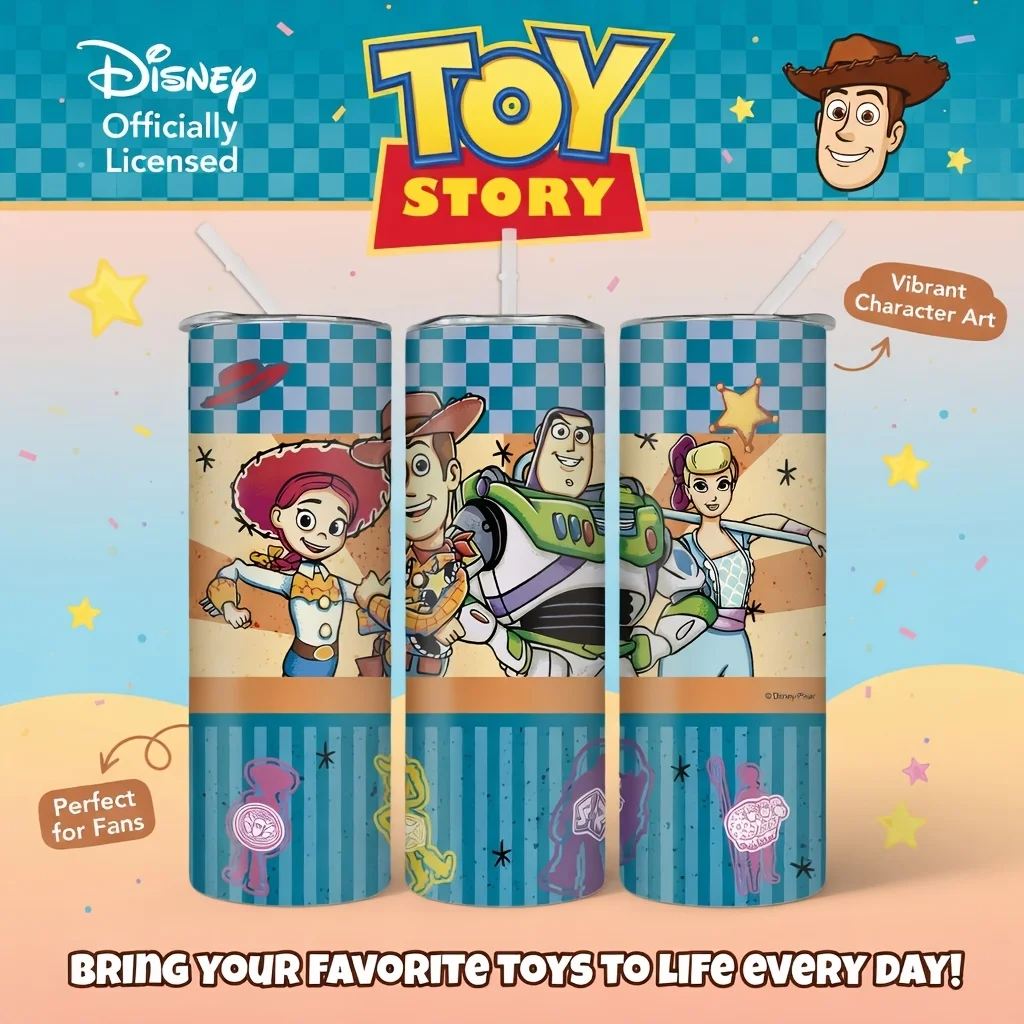 1 Stück 20oz Niedlicher Disney Toy Story Charaktere Edelstahl-Becher Isolierter Wasserbecher mit Strohhalm für Heiß- und Kaltgetränke Perfektes Geschenk Image