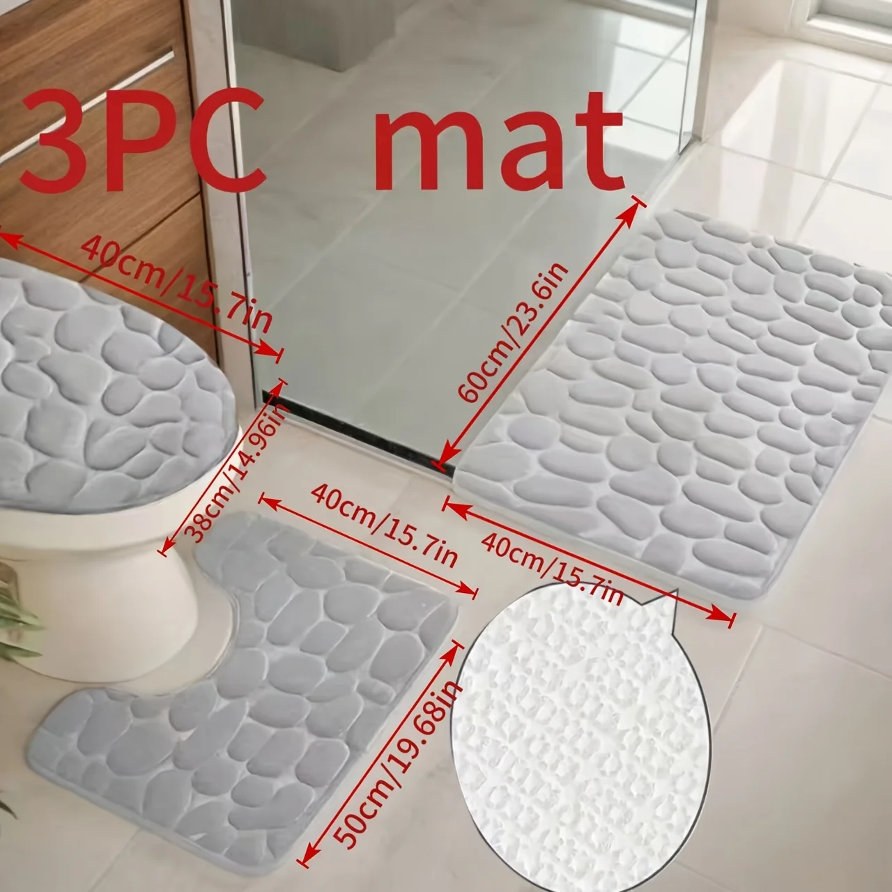 Ensemble de 3 tapis de sol de toilette de salle de bain, tapis de pied antidérapant de salle de bain, tapis de salle de bain, tapis de porte de salle de bain
