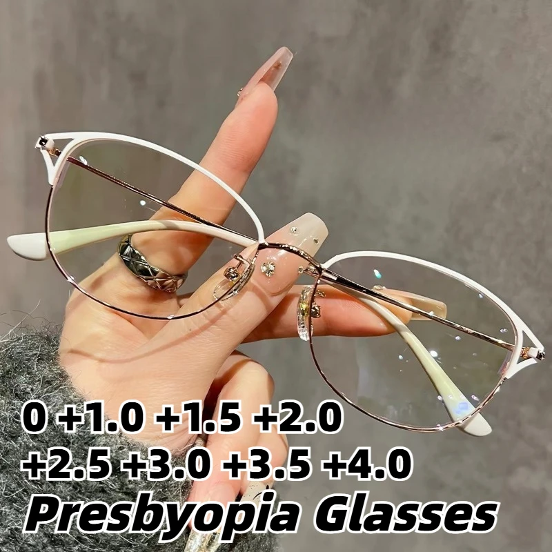 Neue ultraleichte Anti-Blaulicht-Presbyopie-Brille mit Metallrahmen, stilvolle High-Definition-Lesebrille, Dioptrien 0 bis +4,0 Image