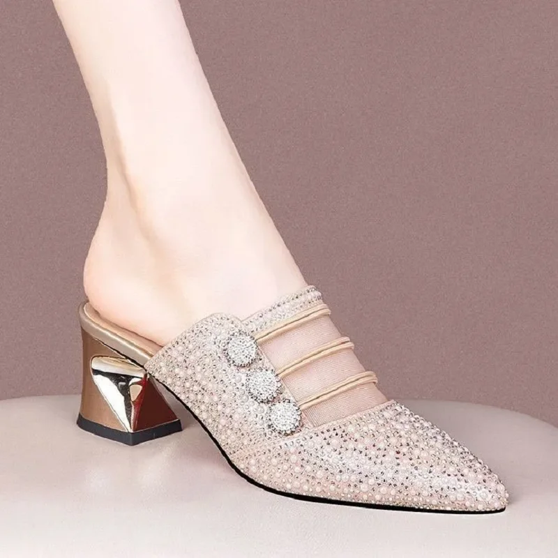 Zapatos de Mujer Damenmode, goldene, hochwertige Schuhe mit quadratischem Absatz, elegante, sexy Party-Schuhe mit silbernem Absatz, A518