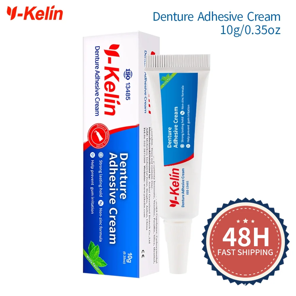 Y-Kelin Prothesen-Klebecreme, 10 g/0,4 Unzen, Mustergröße, ganztägiger, nicht-zink-Formel, Kleber für künstliche Zähne Image