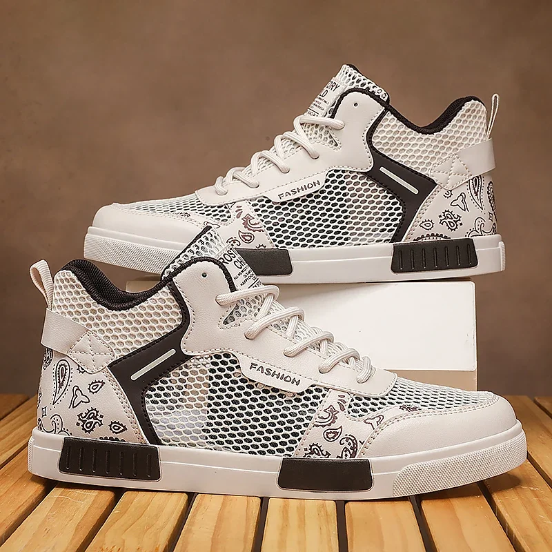 Große Größe 47 High-Top-Sneaker für Herren, atmungsaktives Mesh, lässige Sportschuhe, Herren-Trainer, rutschfeste Herren-Skateboard-Schuhe für den Außenbereich