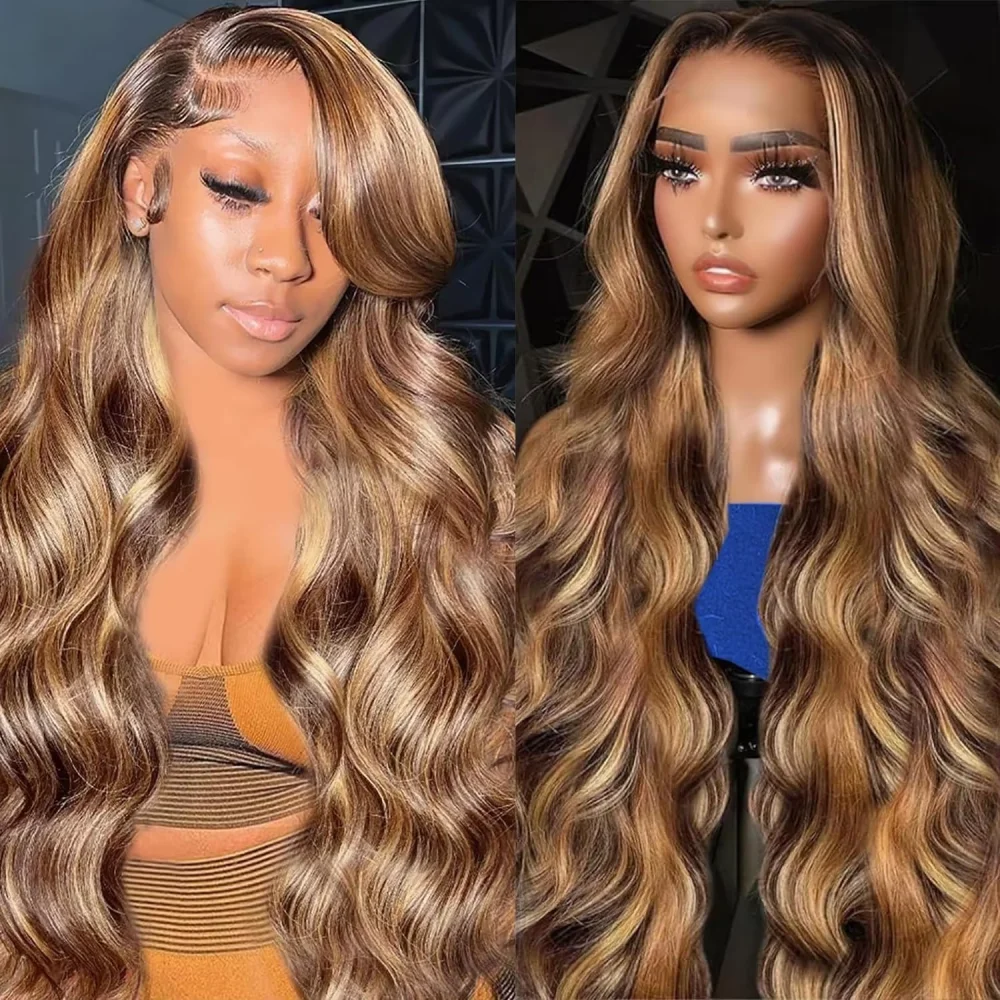 Trendige P4/27 Honigblonde Ombre Body Wave 13x4 13x6 HD Transparente Lace-Perücke 200% Dichte Natürlicher Haaransatz Weich Flauschig Für Party und Alltag Image