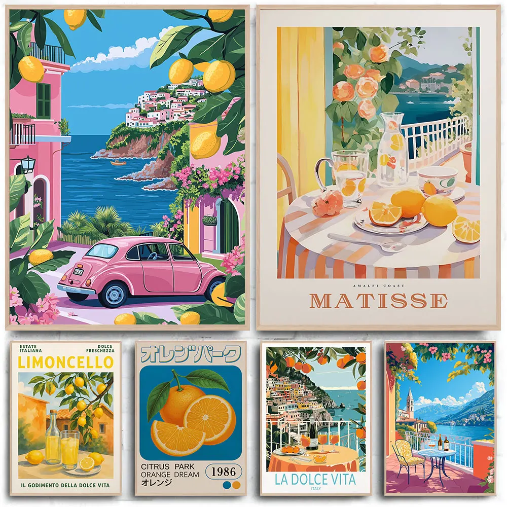 Capri Lemons Wandkunst La Dolce Vita Poster Diamantdruck Gemälde Schlafzimmer Arbeitszimmer Wohnzimmer Heimdekoration Image