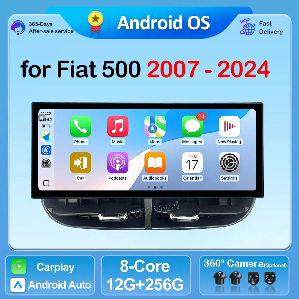 Android 16 Autoradio Video Multimedia Player 12,3 Zoll für Fiat 500 2007 - 2024 GPS Navi 4G Carplay WiFi Bluetooth GPS Navi DSP