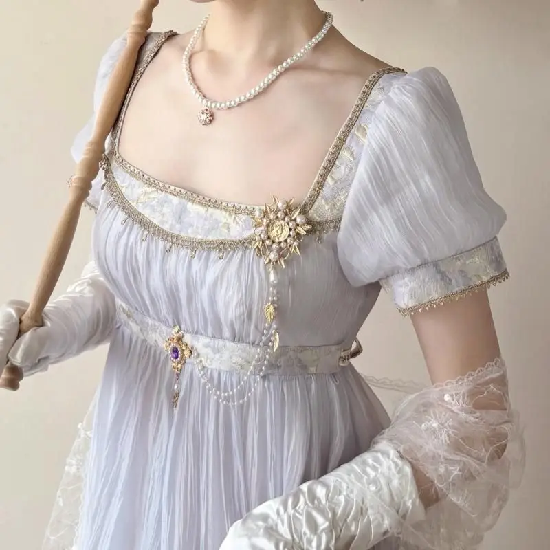 Handgefertigtes Regency Empire Tailliertes Lolita-Kleid Damen Vintage Grün Perlenbesetztes Spitzenkleid Formelles Kleid Harajuku Elegantes Party-Outfit Schickes Retro-Kleid