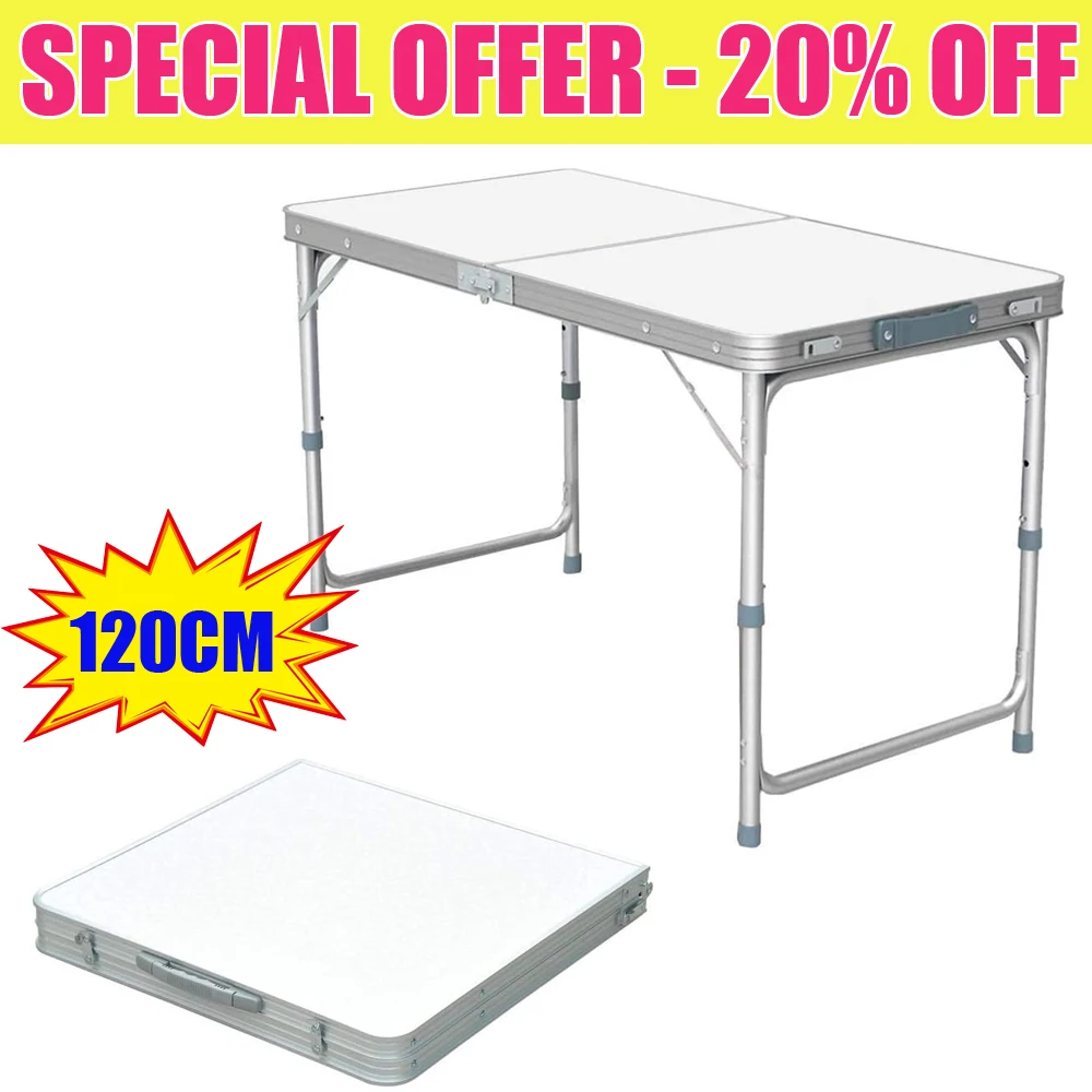 Klappbarer Picknicktisch, Pop-Up-Tisch, für Camping, Küche, Arbeitsplatte, Tischbock, für Innen- und Außenbereich, Garten, Catering, Klapptisch für Picknick, Party, Abendessen, 1,2 m x 0,6 m,