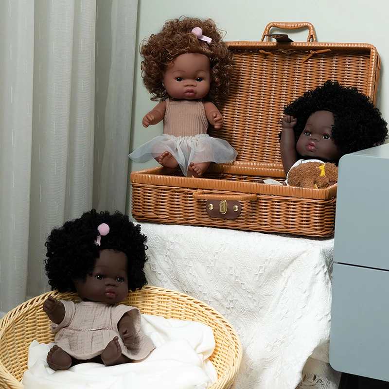 35 cm große amerikanische Reborn-Puppe mit schwarzer Haut, weiche Vinylpuppen für 13,78 Zoll große, lebensechte Neugeborenen-Puppen, Geschenkpuppenspielzeug, 14 Zoll große Puppen für Erwachsene