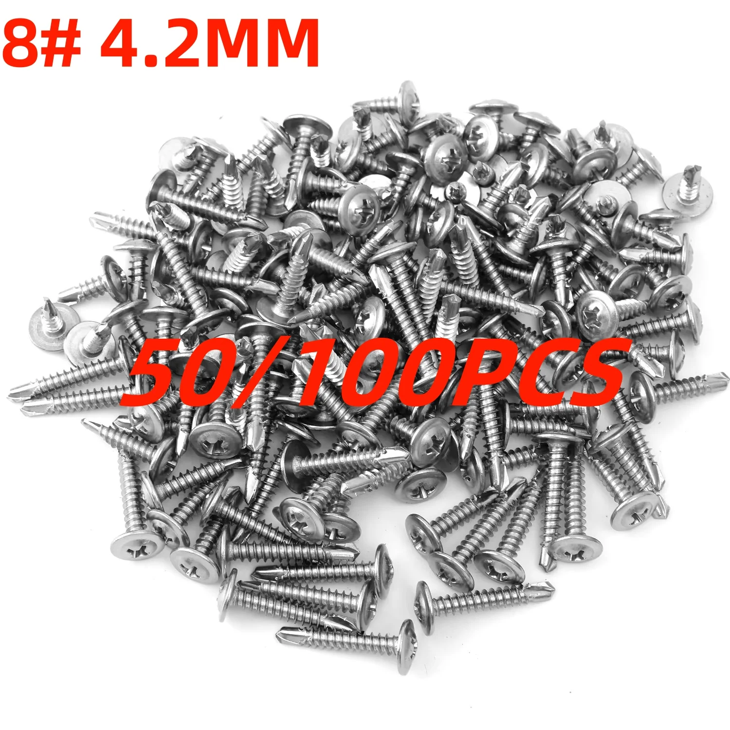# 8 M4.2 selbstschneidende Blechschrauben, 410-Edelstahl-Flachkopf, hochfeste, schnell schneidende Tek-Schrauben, Drehmasse an Metall Image