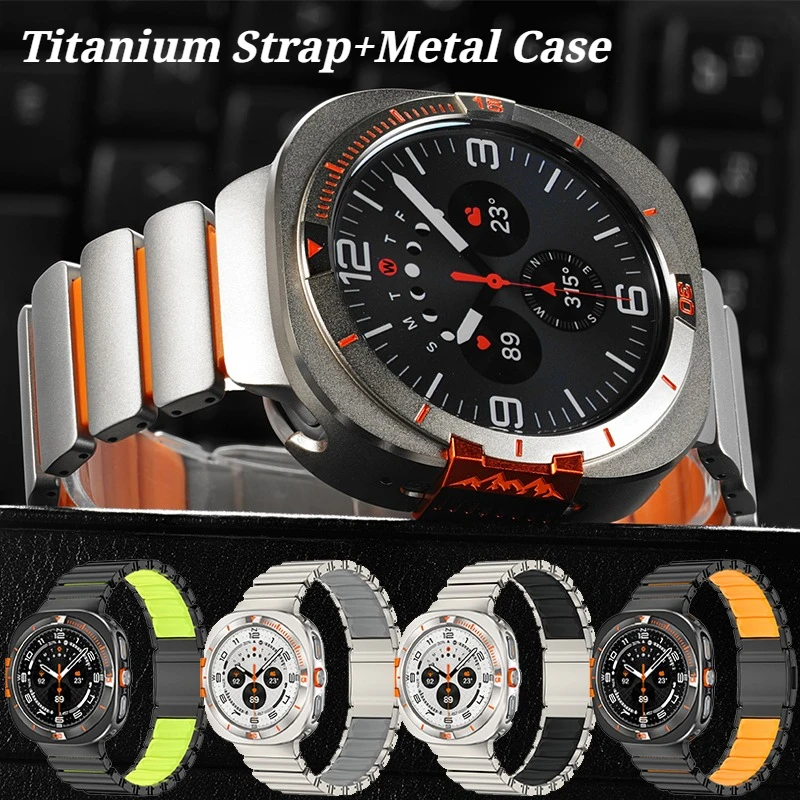 Titan-Silikon-Armband+Metallgehäuse für Samsung Galaxy Watch Ultra 2025 47mm Magnetisches Band für Watch Ultra 7 47mm Armband