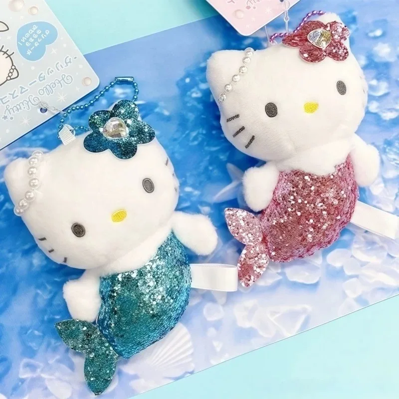 Sanrio Shiny Mermaid Hello Kitty Plüschpuppe Schlüsselanhänger blink rosa Kitty Katze Spielzeug Anhänger Anime Cartoon Meerjungfrau Plüschtier Schlüsselanhänger