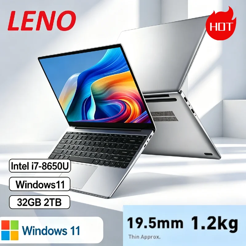 LENO HOT Ultra Slim 14,1-Zoll-HD-Laptop, 32 GB großer RAM, 2 TB SSD, Intel Core i7 8650U, Windows 11 Home, Office- und Gaming-PC Image