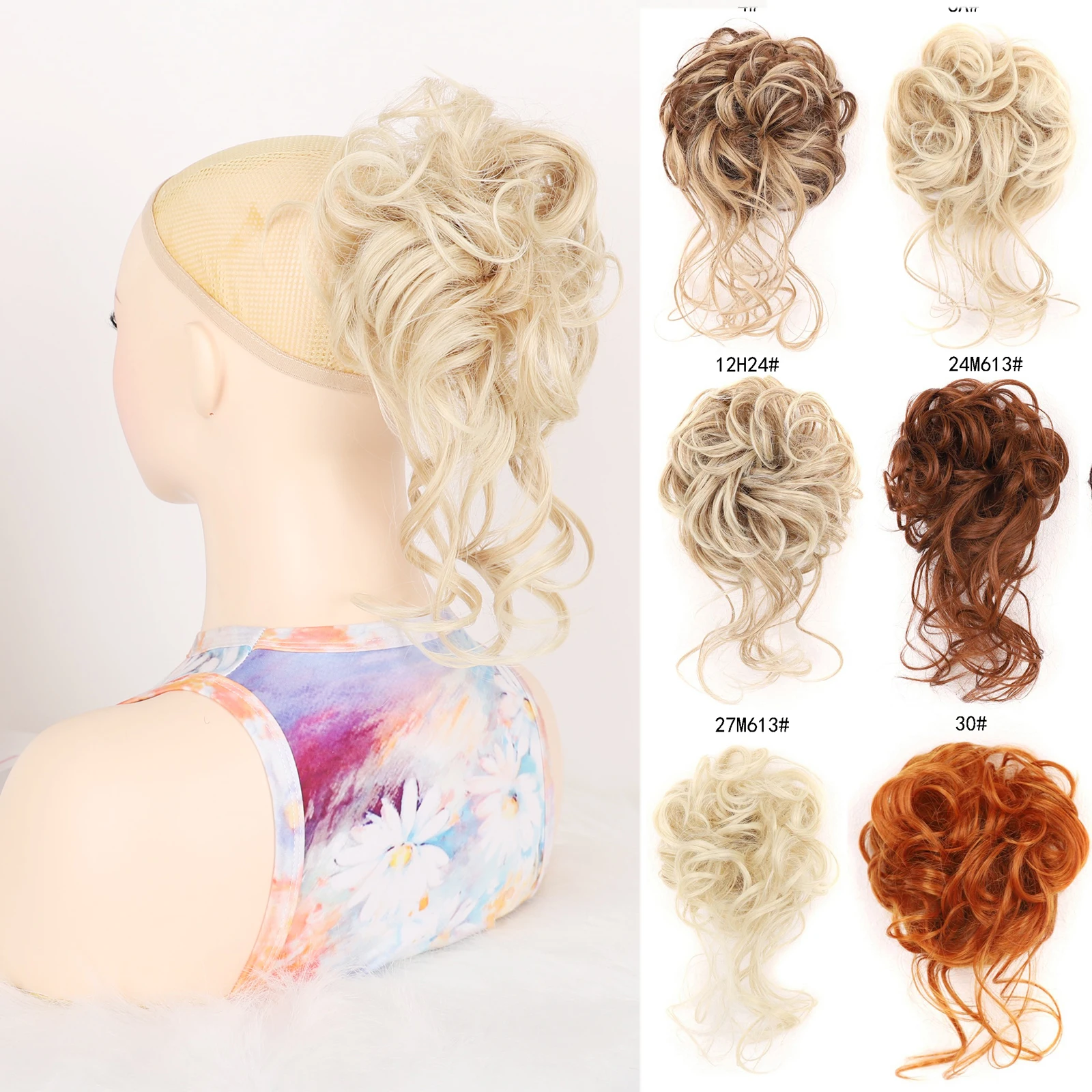 Synthetischer, unordentlicher, lockiger Haarknoten für Damen, Chignon-Verlängerung, elastische Haargummis, Hochsteckfrisur, stilvolles, schnelles Haarteil für den täglichen Gebrauch Image