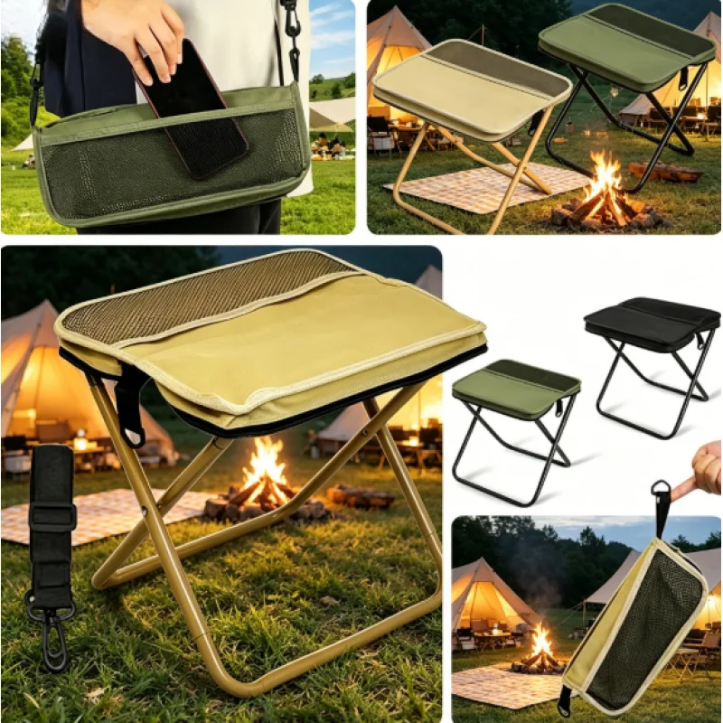 Faltbarer Rucksack-Hocker, Tragbarer Leichter Mini-Klapphocker mit Tragetasche, Outdoor-Stuhl für Reisen, Picknick und Camping
