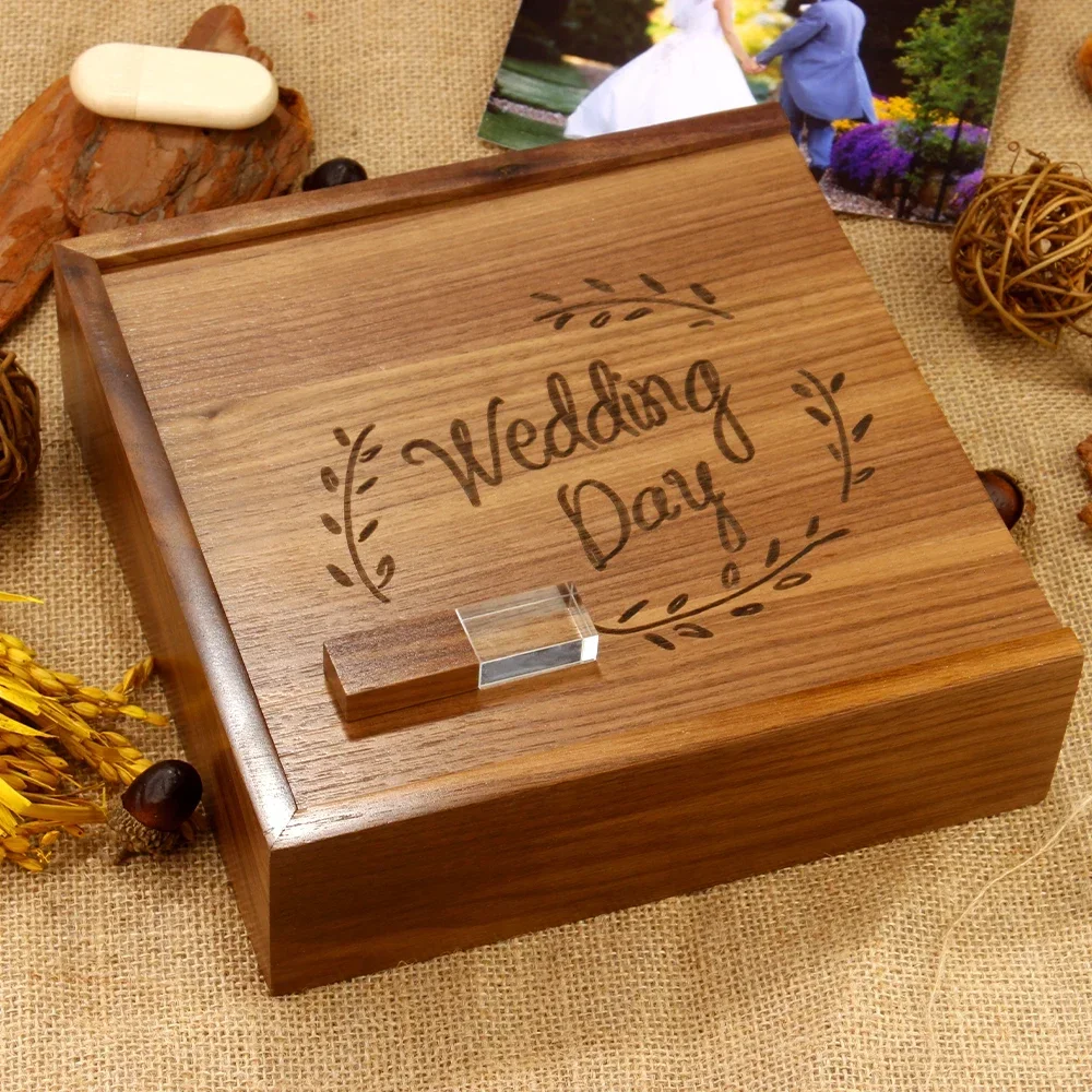 Fotoalbum Holz USB-Flash-Laufwerk 128 GB Kostenloses individuelles Logo Memory Stick Fotografie Hochzeitsgeschenk Pen Drive 64 GB Kristall Pendrive Image