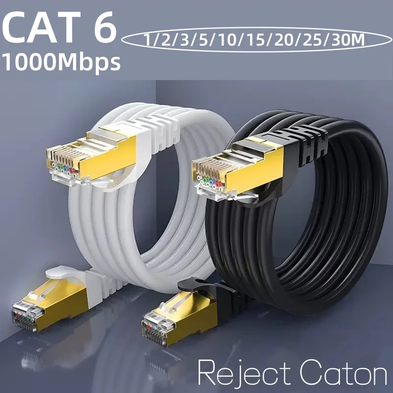 1/2/3/5/10/15/20/25/30M CAT6 Ethernet-Kabel Netzwerkkabel Patchkabel Schwarz Rund RJ45 für PC Laptop Modem Router Fernseher Home Office Image