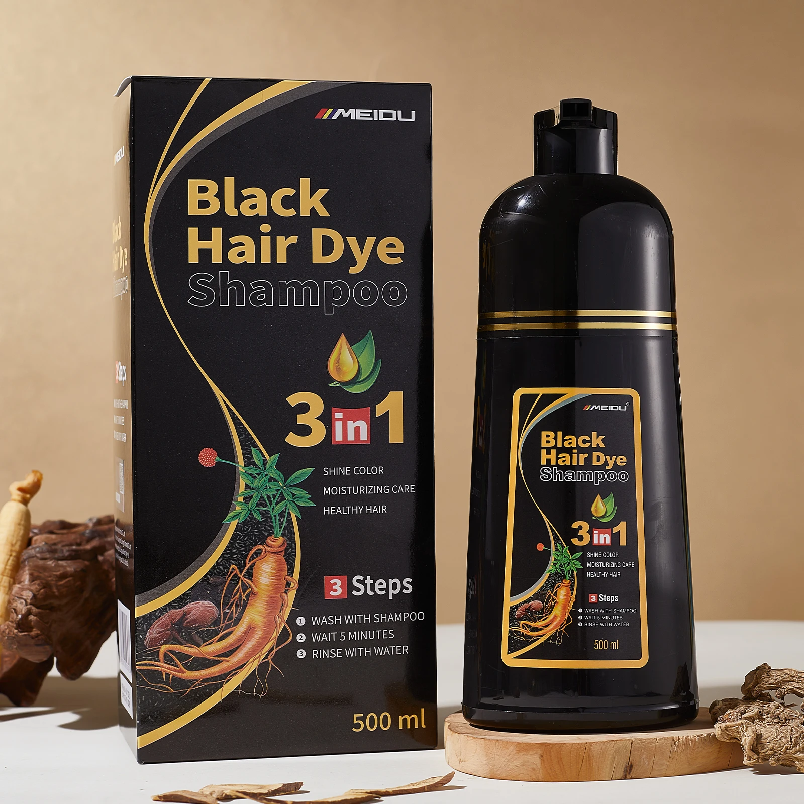 Schwarzes Haarfärbeshampoo für graues Haar, sofortige Haarfarbe, Haarfärbung in Minuten, natürliche und langanhaltende Farbe, Haarfarbe Image
