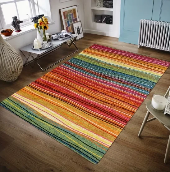 Striped Colored Pattern Anti Slip Floor Mat Suitable for Kitchen Floor Living Room Floor Mat Bedroom Floor Mat Outdoor Floor Mat