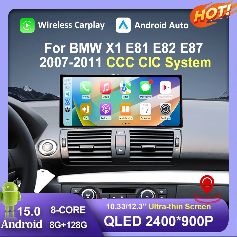 12,3 Zoll Wireless Carplay für BMW X1 E81 E82 E87 2007-2011 GPS Navi QLED Touchscreen Smart System Auto Werkzeuge Bluetooth Image