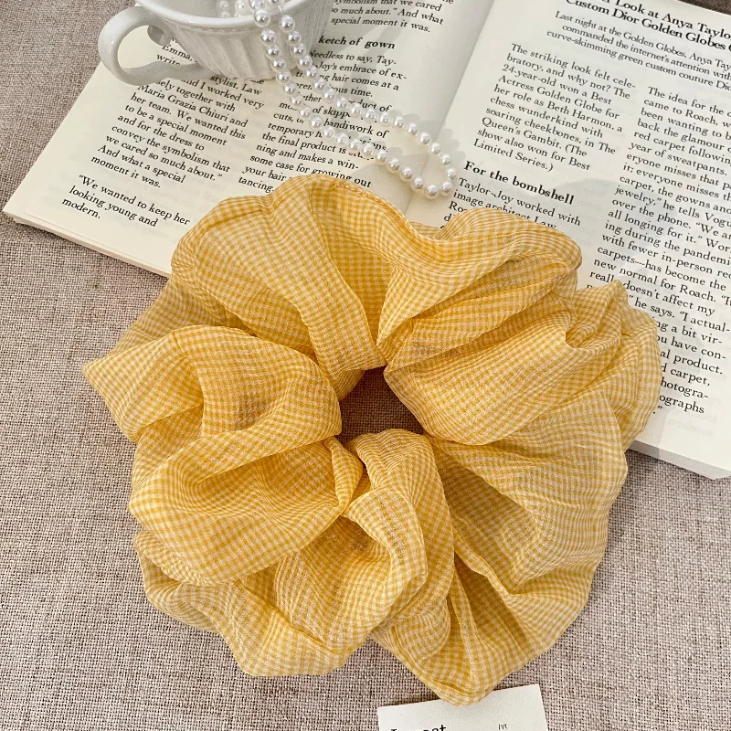 Koreanischer Stil Gelber Plissierter Haargummi Große Größe Weicher Scrunchie Modischer Damen-Kopfschmuck Täglicher Haarschmuck