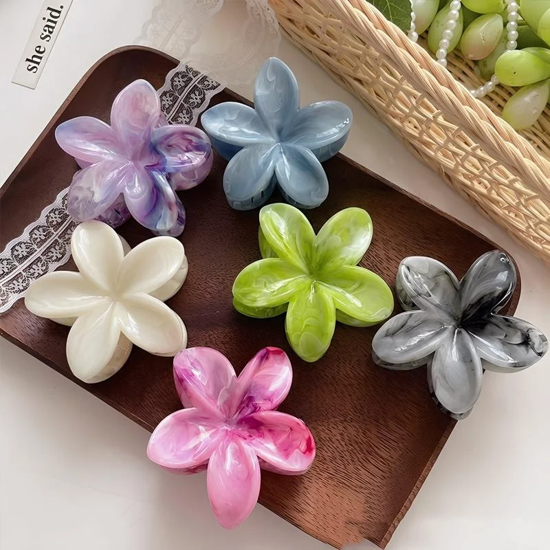 1/6 Stück Frangipani-Haarspange für Damen, elegante Haarklammer, modische Mädchen-Pferdeschwanzklammer, Haarspange, Haar-Accessoires Image