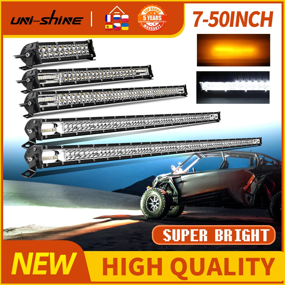 UNI-SHINE 7 14 20 32 50 ZOLL LED-Lichtleiste Zweireihig 6000 K Weiß 3500 K Gelb Licht Blitz Nebelscheinwerfer für SUV ATV 4x4 12 V 24 V