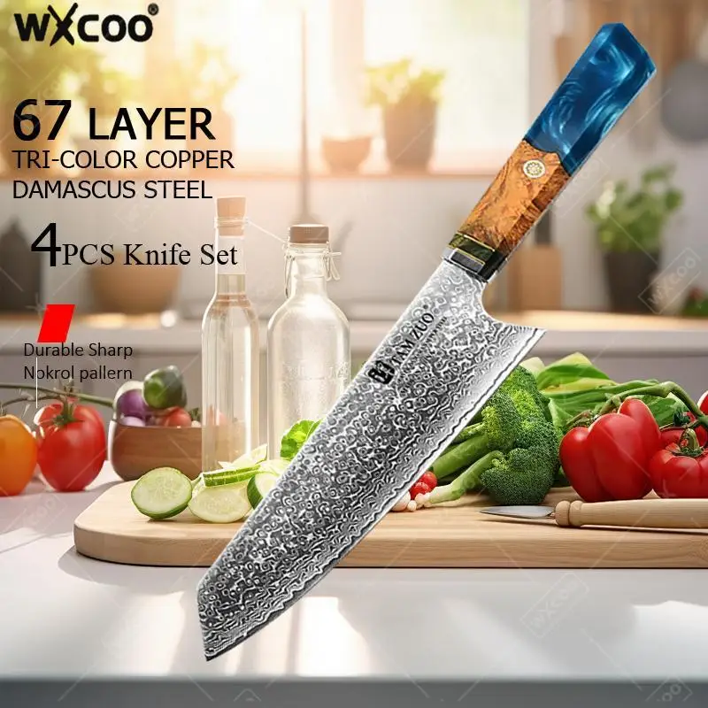 WXCOO Japanisches Kiritsuke Kochmesser Damaststahl Santokumesser VG10 Obstschälküche Allzweckmesser Küchenzubehör Image