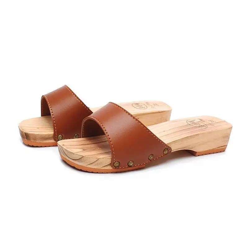 Frauen Holz Hausschuhe Sommer Japanische Holz Geta Frauen Flache Clogs Frauen Dicke Sohle Sandalen Image