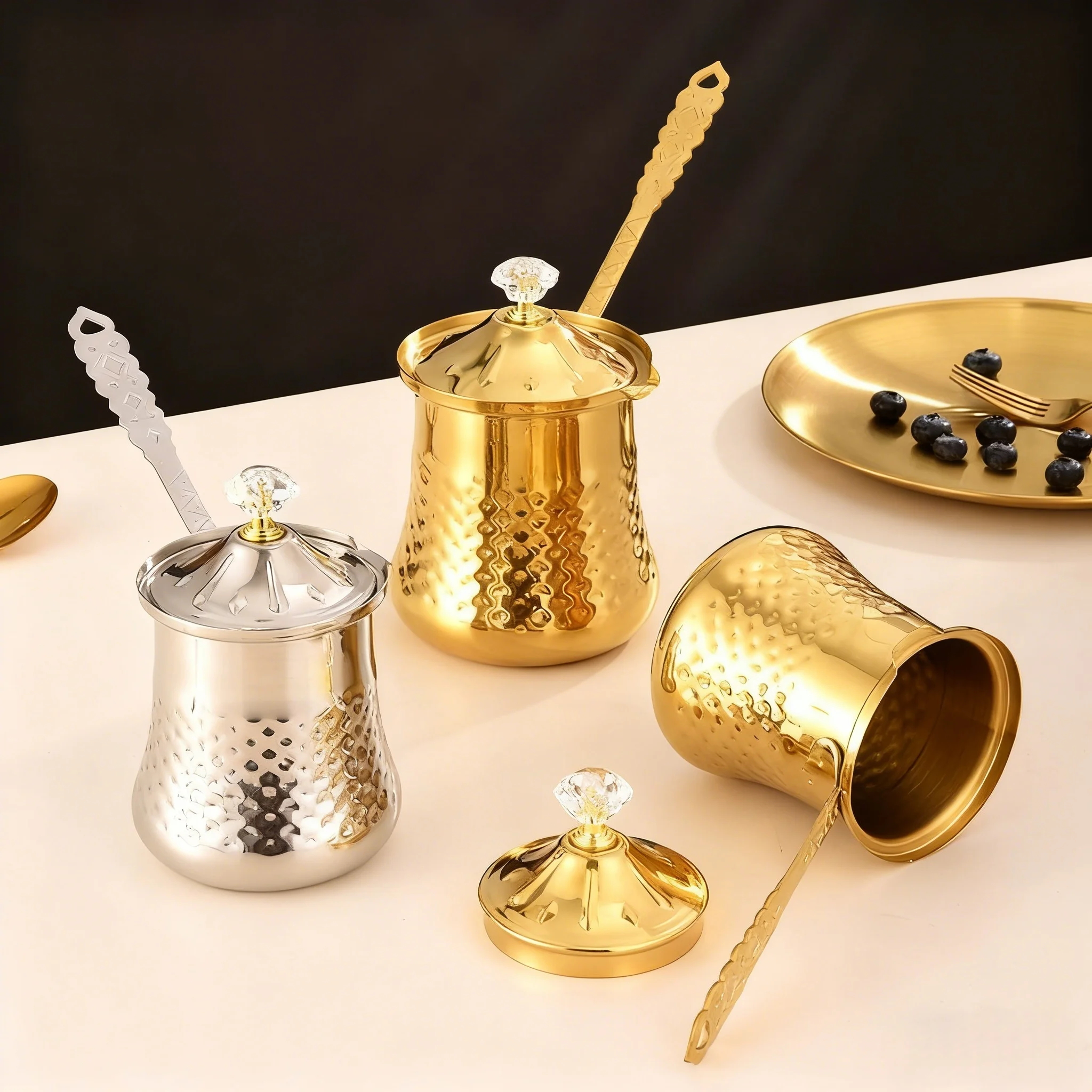 200/400/600ML Edelstahl Kaffeeutensilien Gold Silber Milchtopf Latte Art Tasse mit langem Griff für Home Restaurant Dekor Image