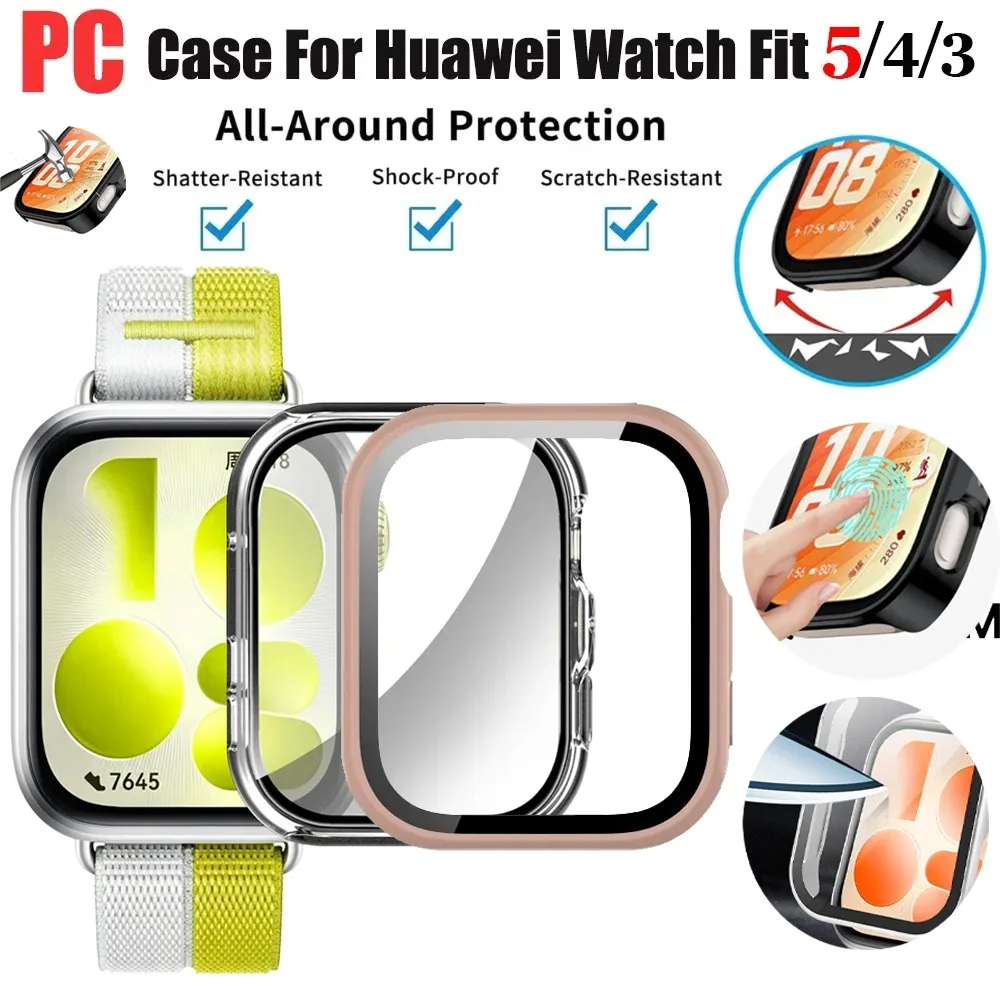 HD-Glas+Hülle für Huawei Watch Fit 5/4/3 HD Gehärtetes Glas Displayschutz Stoßfänger-Abdeckung Harter PC-Bumper für Huawei Fit 5/4 Pro Image