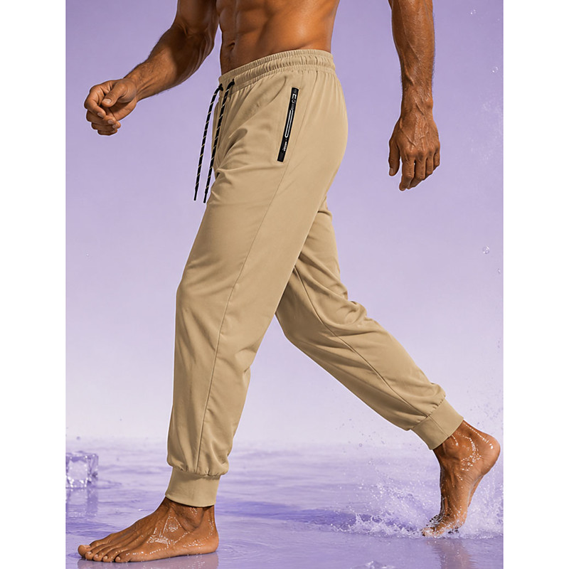 Men's Joggers Trousers Casual Pants Quick-dry Pants Cooling Pants Drawstring Pocket Elastic Waist Plain Lightweight Breathable Full Length Daily Gym Sports Outdoor Vacation Fashion Khaki Black