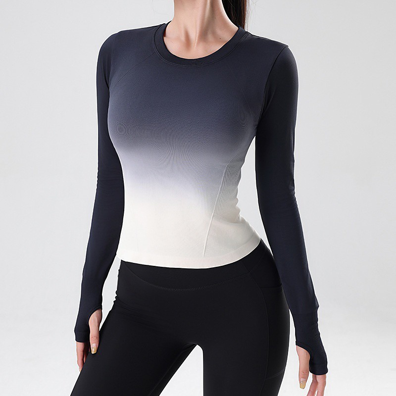 Women's pilates top Yoga Shirts Yoga Tops Crew Neck Skin Friendly Lightweight Comfortable Long Sleeve Sports Color Gradient Top For Gym Workout Running Fitness Slim Activewear