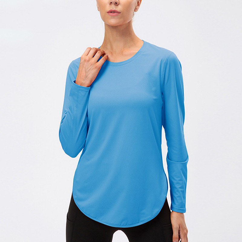 Women's pilates top Yoga Shirts Workout Tops Crew Neck Skin Friendly Lightweight Comfortable Mesh Long Sleeve Sports Solid Color Top For Gym Workout Running Fitness Activewear