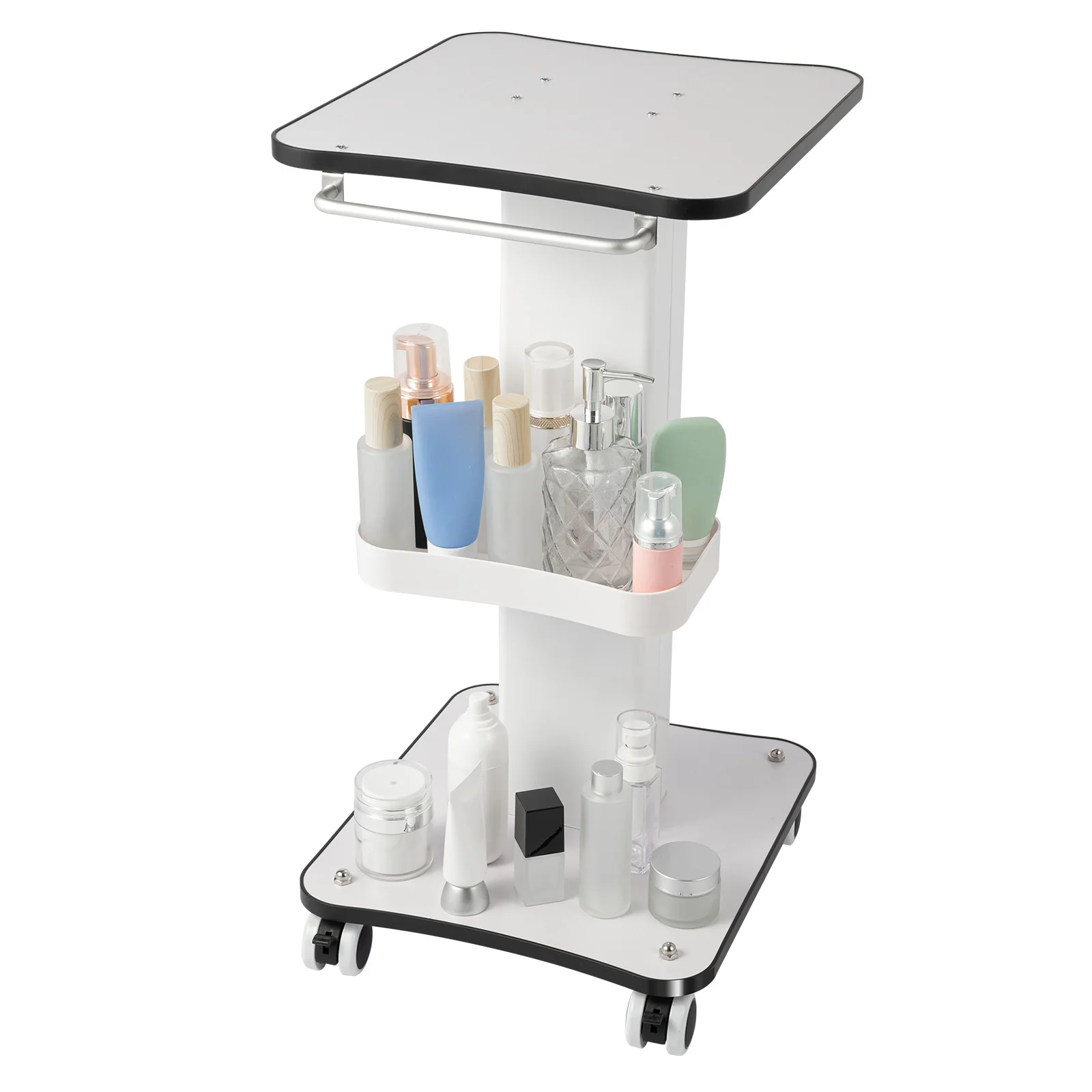 Beauty Trolley Cart for Salon, 33lbs Load Capacity, 4 Lockable Silent 360° Wheels, Multifunctional Beauty Trolley with Tray