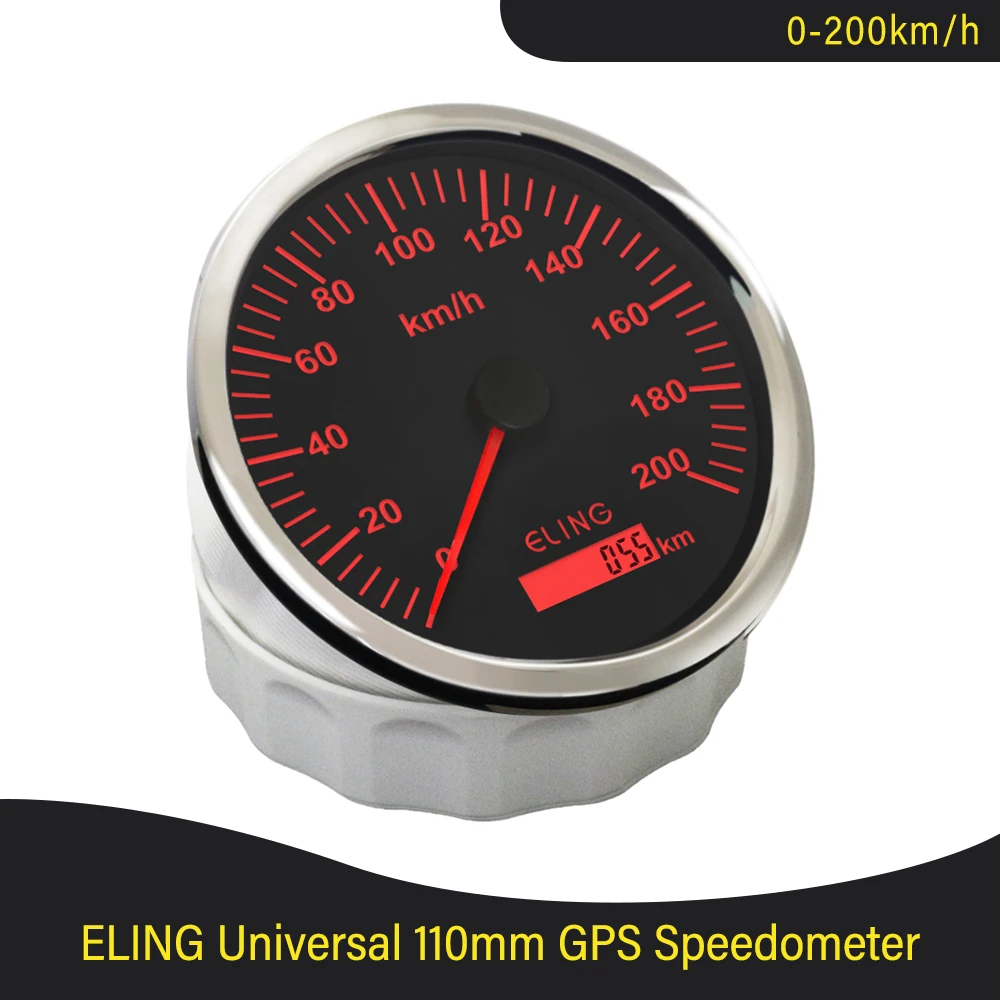 ELING 110mm 0-200km/h GPS Speedometer Speed Gauge Total Mileage Waterproof with Red/Yellow Backlight for Car Boat Truck 9-32V
