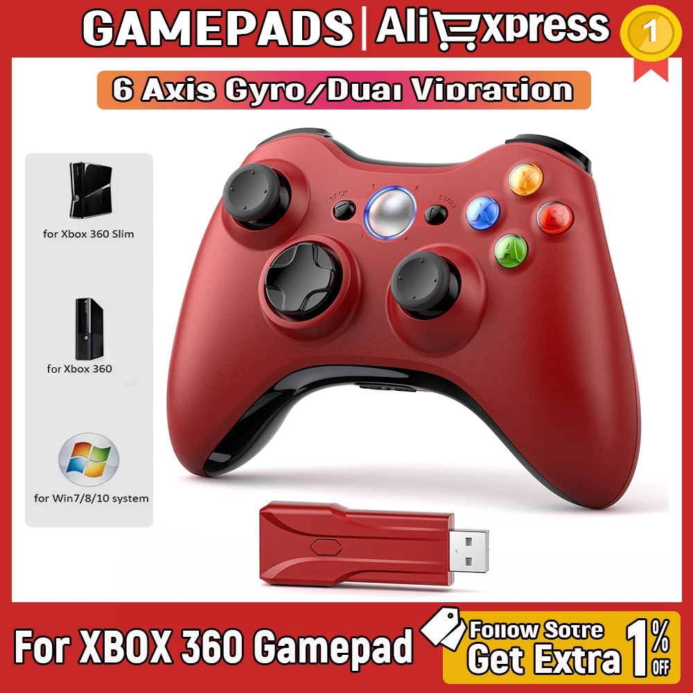 Wireless For Xbox 360 Controller Xbox 360 Slim/Elite/Winodow/PC Video Game Gamepad 6axis Joystick Dual Vibration 2.4G Gaming