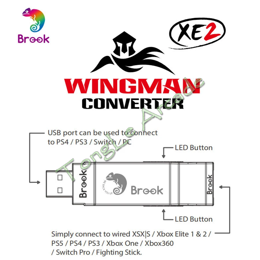 Brook USB Adapter Wingman XE2 Converter for Xbox Series X/Xbox One/Elite 2/PS5/PS4/PS3/Switch controllers to for PS4/Switch/PC