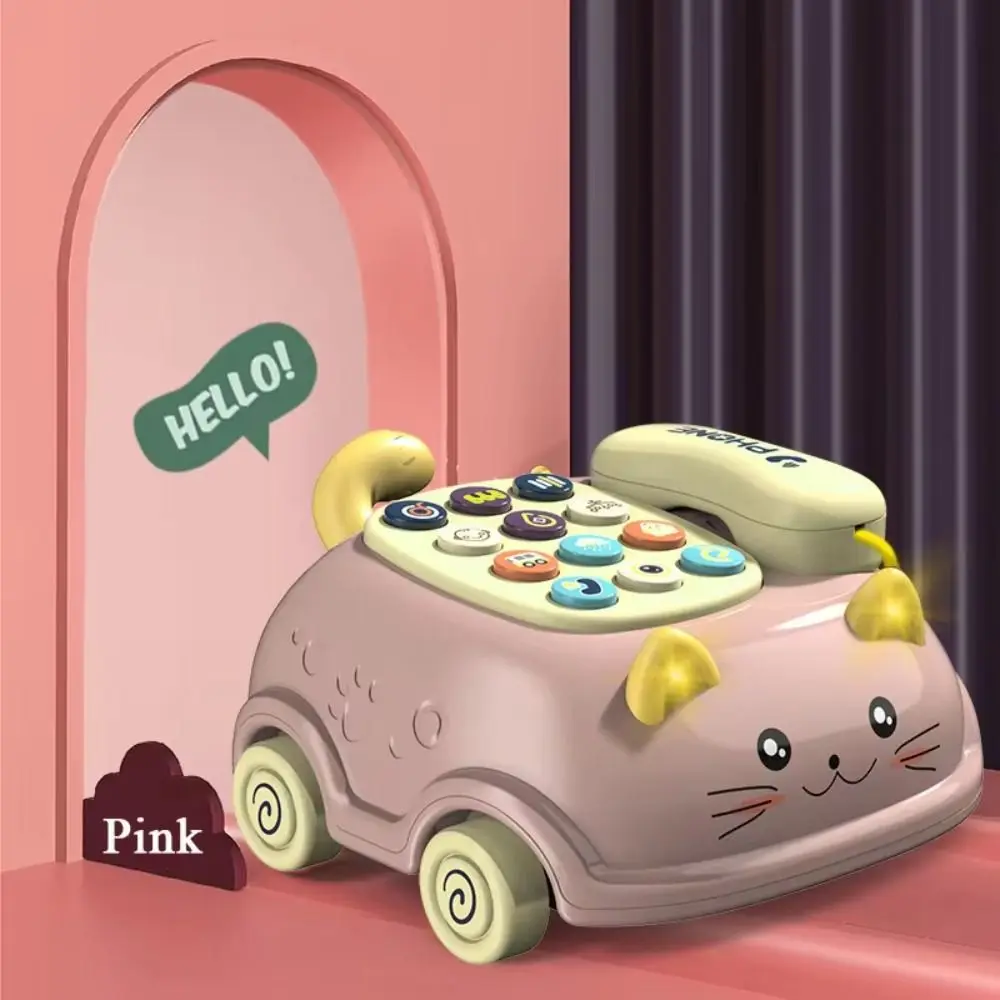 Early Education Cat Telephone Montessori with Music Sound Light Emulated Telephone Multi-function Lovely
